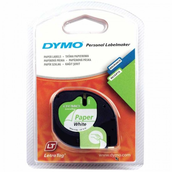 DYMO LetraTag Kağıt Şerit Etiket ( 12mm x 4 mt ) Beyaz ( 59421)